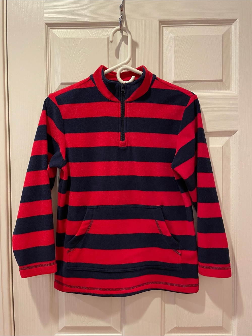 Hanna Andersson Red and Navy Striped 1/4 Zip Fleece Pullover size 140 (10)